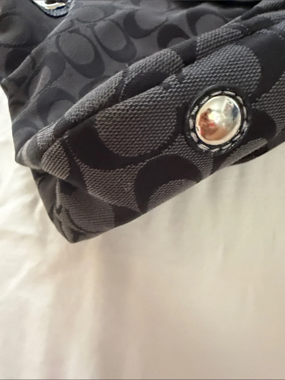 Coach Black Signature Logo Shoulder Bag with Buckle Detail